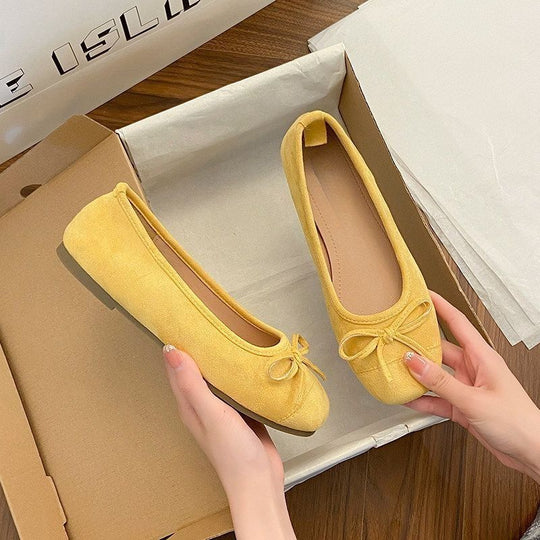 Damen Ballerina-Slipper mit quadratischer Zehenbox, weichem Komfortfußbett und Zierschleife EB