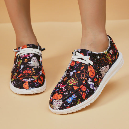Damen Atmungsaktive Freizeitsneaker mit lustigem Halloween-Motiv Heidi-Mode