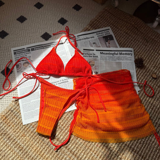 Damen Bikini-Set mit verstellbaren Bändern und lässigem Überrock EB