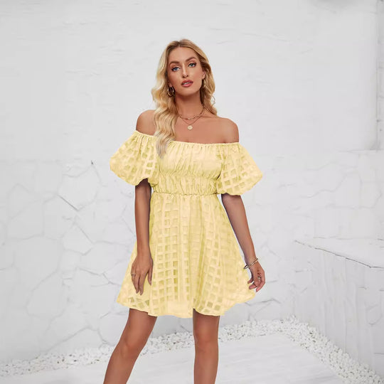 Damen Sommerkleid mit luftigen Puffärmeln und verspieltem Karo-Muster EB