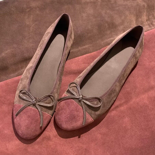 Damen Ballerinas mit dekorativem Schleifenakzent und hochwertiger Veloursleder-Oberfläche EB