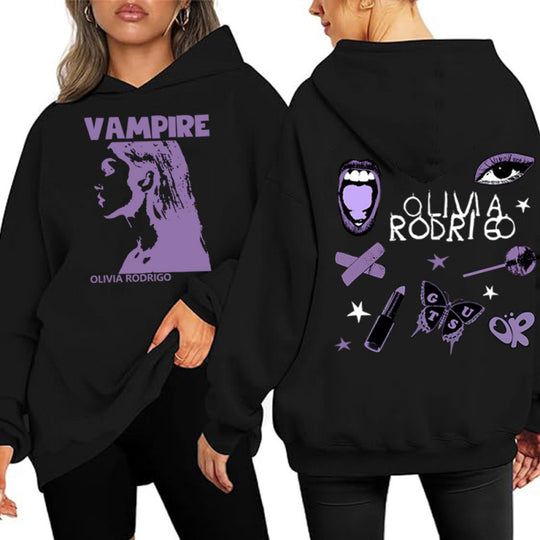Damen Kapuzenpullover mit künstlerischem Vampir-Print und oversized Schnitt EB