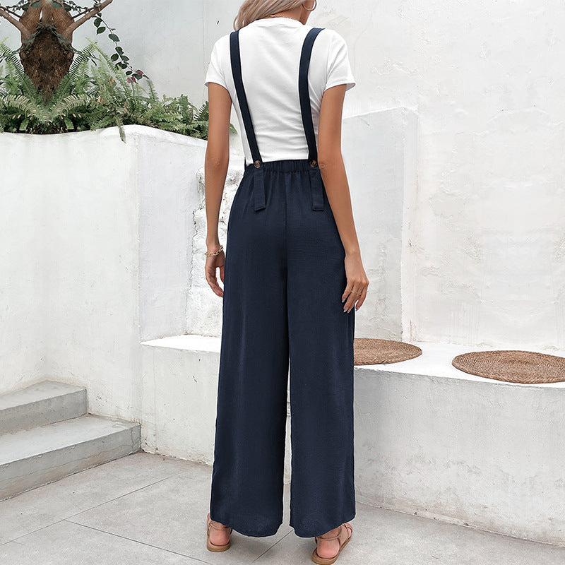Damen lässiger Jumpsuit mit weitem Bein und elastischem Bund EB