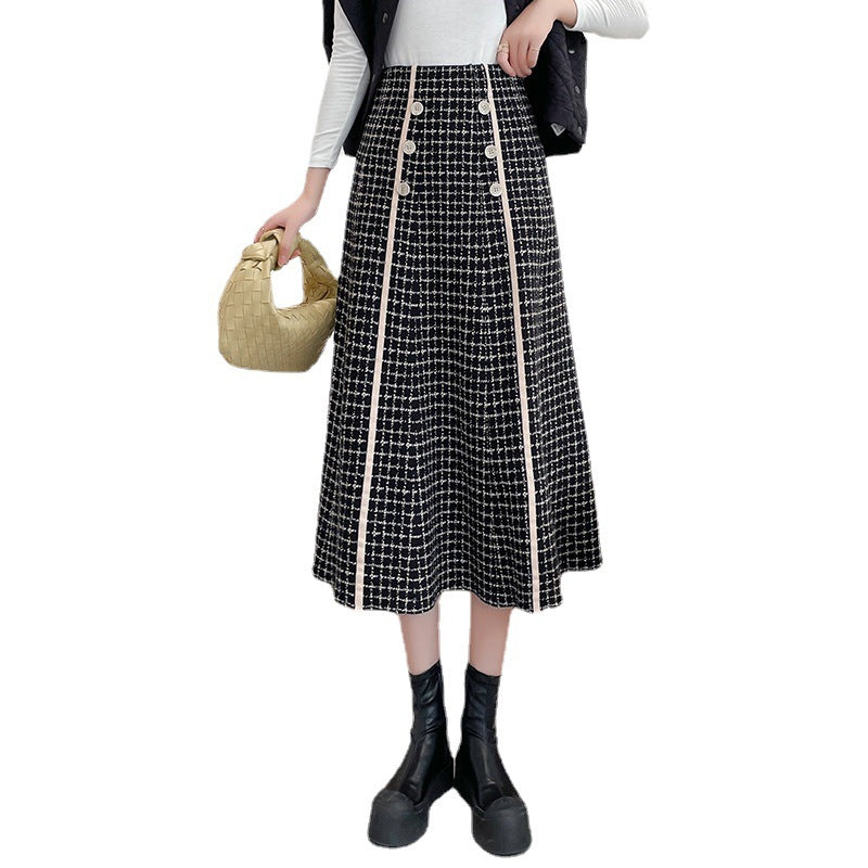 Damen Midi-Rock mit Knopfdetails und klassischem Karomuster EB