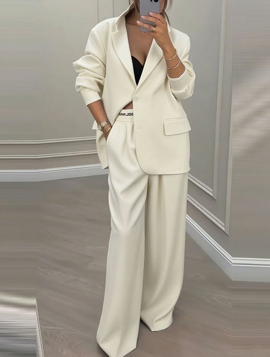 Damen elegantes Zweiteiler-Set mit oversized Blazer und weiter Hose EB