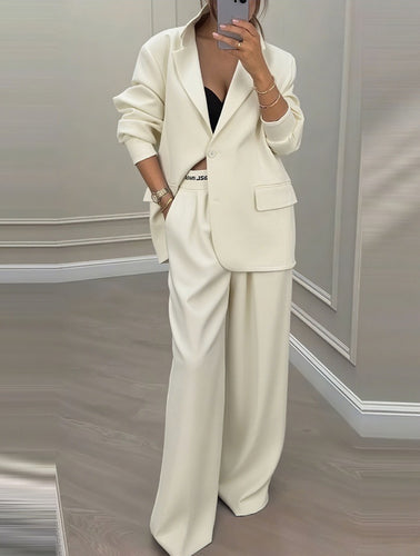 Damen elegantes Zweiteiler-Set mit oversized Blazer und weiter Hose EB