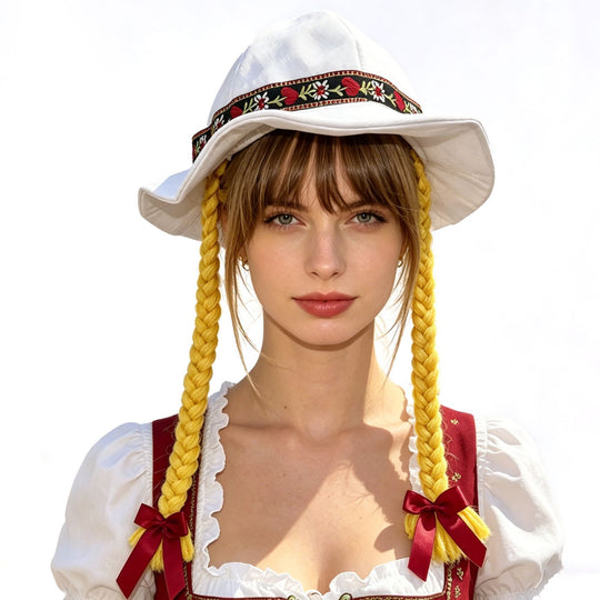 Damen nan verspielter Sonnenhut mit geflochtenen Zöpfen, besticktem Stirnband und breiter Krempe EB