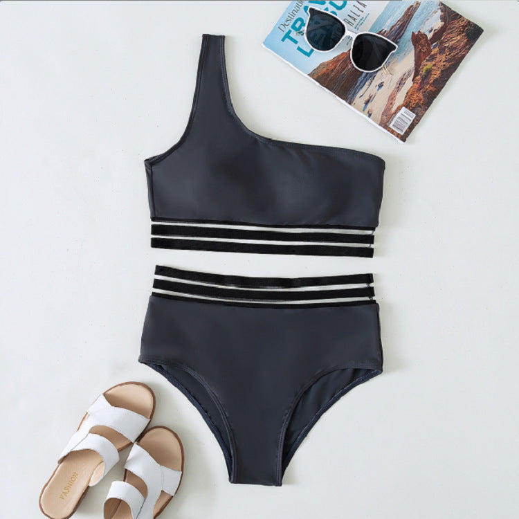 Damen asymmetrisches Bikini-Set mit elastischen Bändern EB