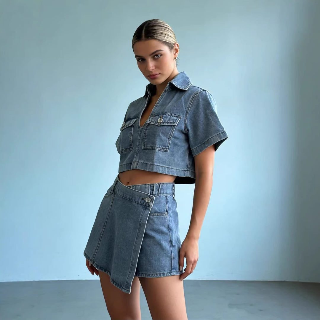 Damen Crop-Top und Minirock Set im lässigen Stil EB