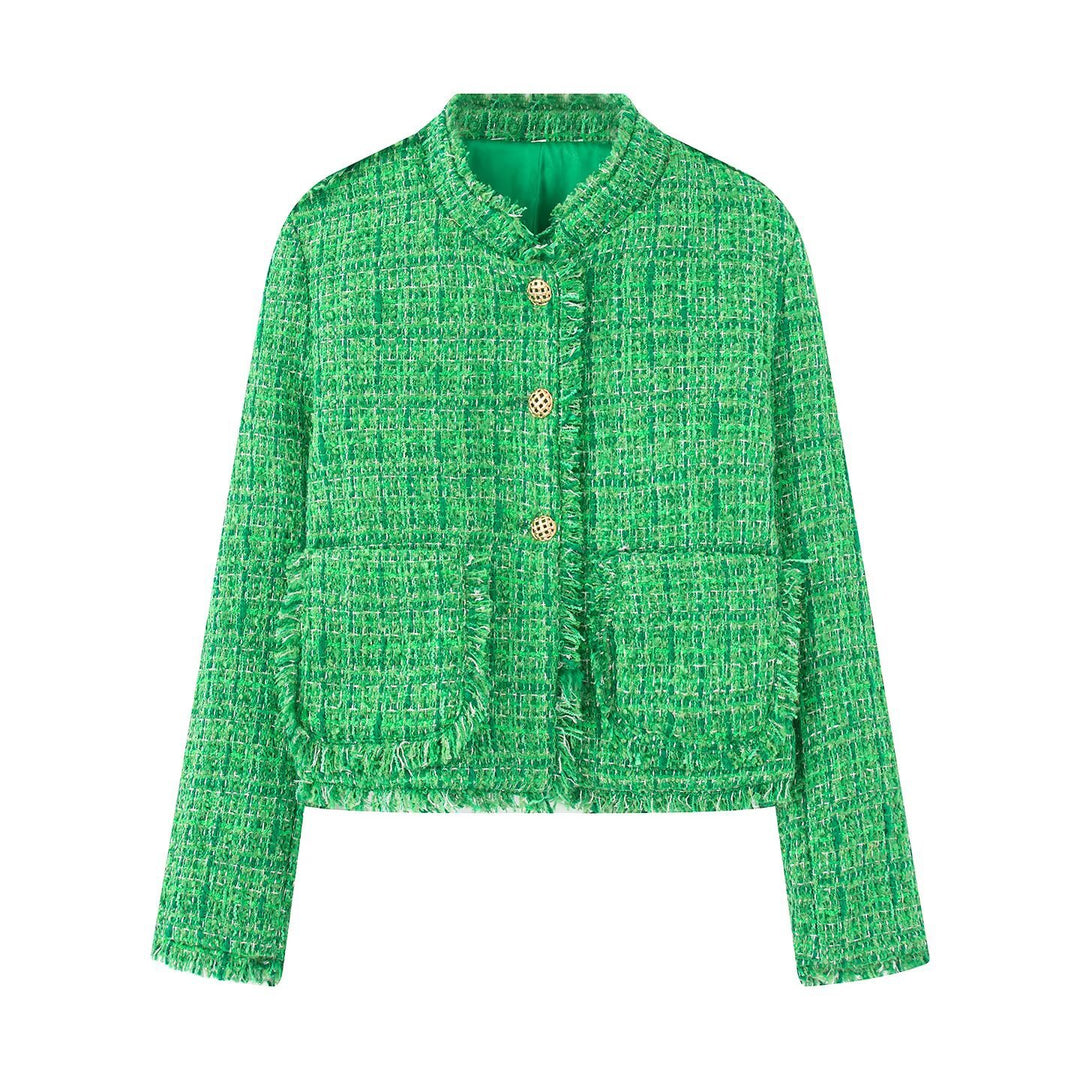 Damen Kurzjacke mit strukturiertem Design und goldenen Knöpfen EB