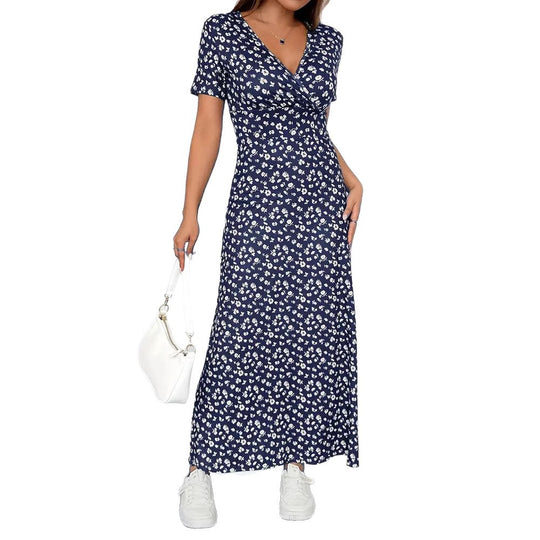 Damen Maxikleid mit floralem Wickeldesign und praktischen Seitentaschen Heidi-Mode