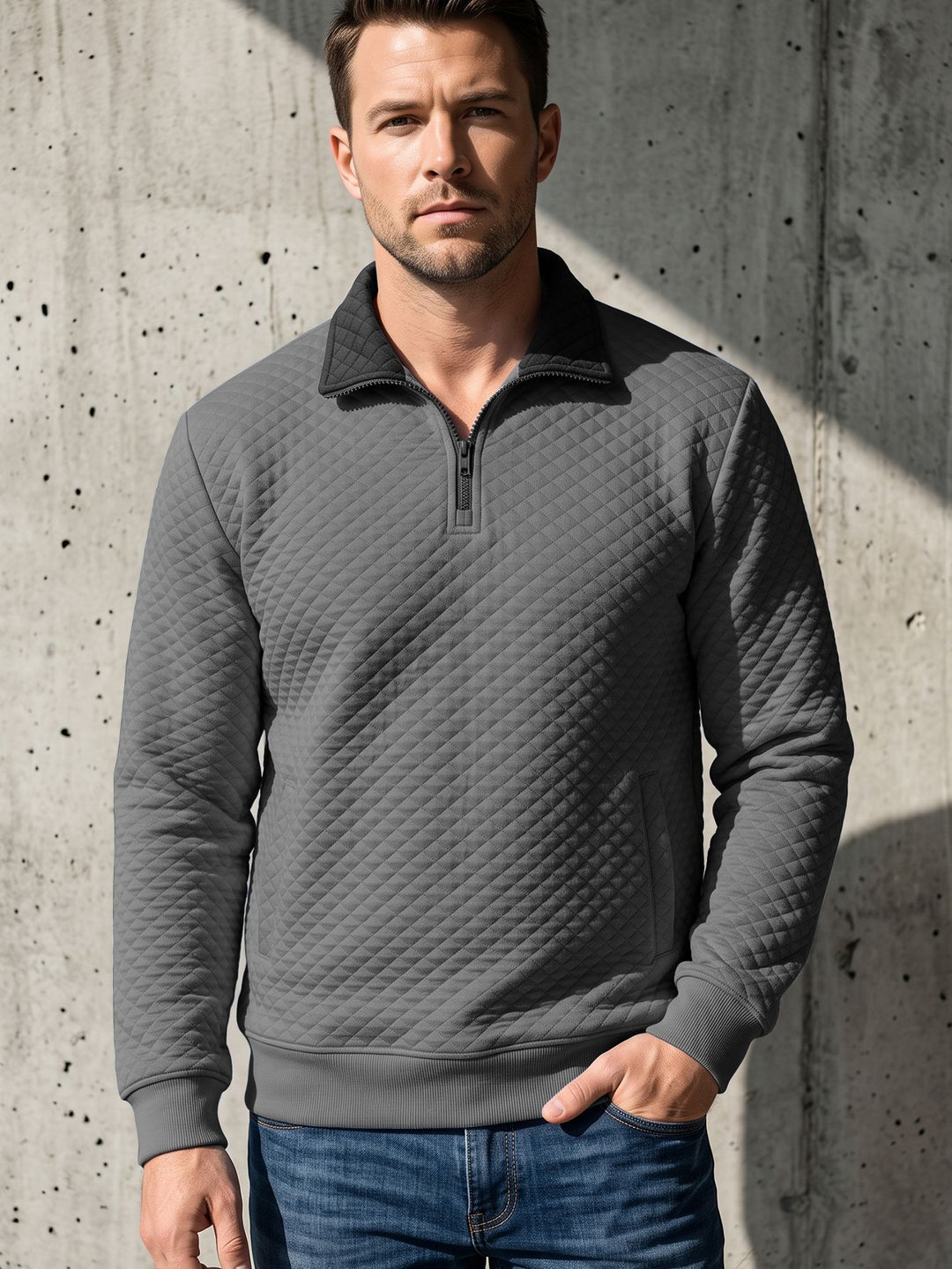 Herren Stepppullover mit Troyerkragen und Halbzip EB