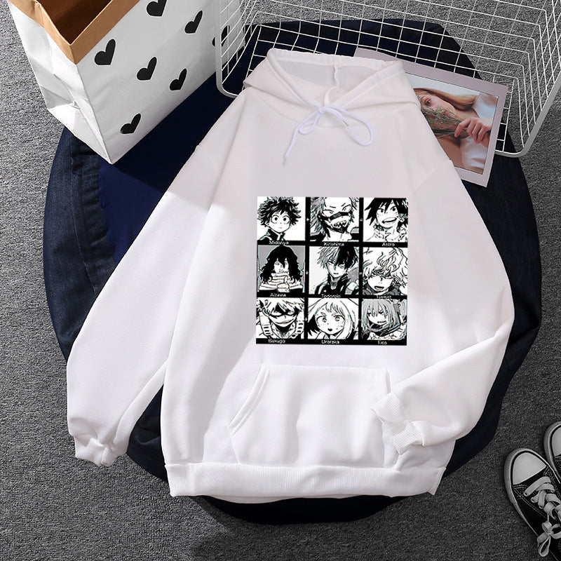 Unisex nan Kapuzenpullover mit quadratischer Manga-Charakter-Collage, leicht oversizeder Schnitt und Kängurutasche EB
