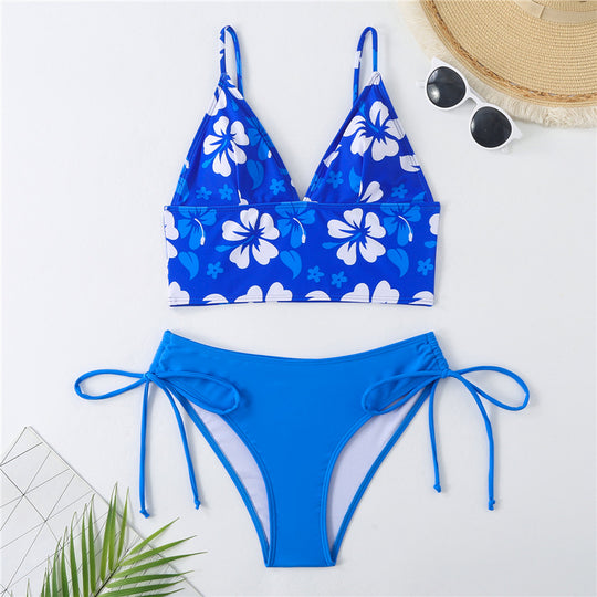 Damen Crop-Top Bikini mit verstellbaren Trägern und floralem Muster EB