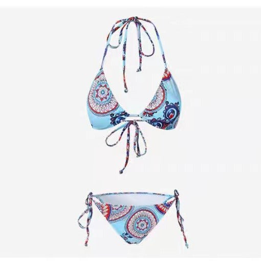 Damen Triangel-Bikini mit verspieltem Mandala-Muster und verstellbaren Bindebändern EB