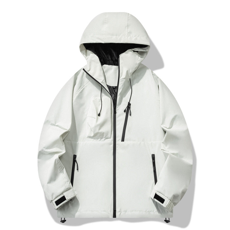 Herren wasserabweisende Outdoor-Jacke mit verstellbarer Kapuze und funktionalen Reißverschlusstaschen EB