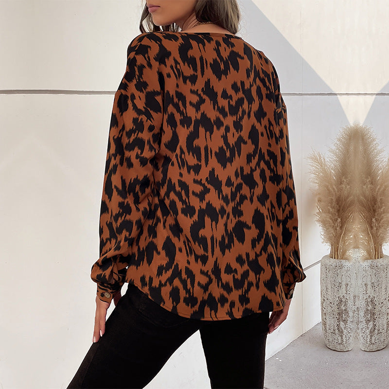 Damen Leopardenmuster Hemdbluse EB