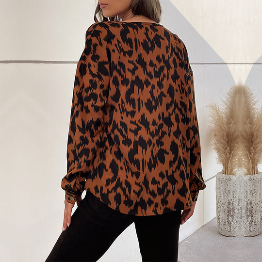 Damen Leopardenmuster Hemdbluse EB
