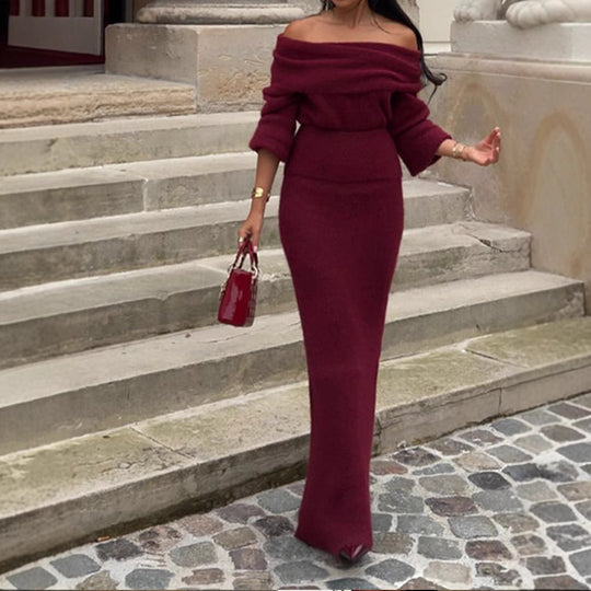 Damen Off-Shoulder Strickkleid mit weiten Ärmeln EB