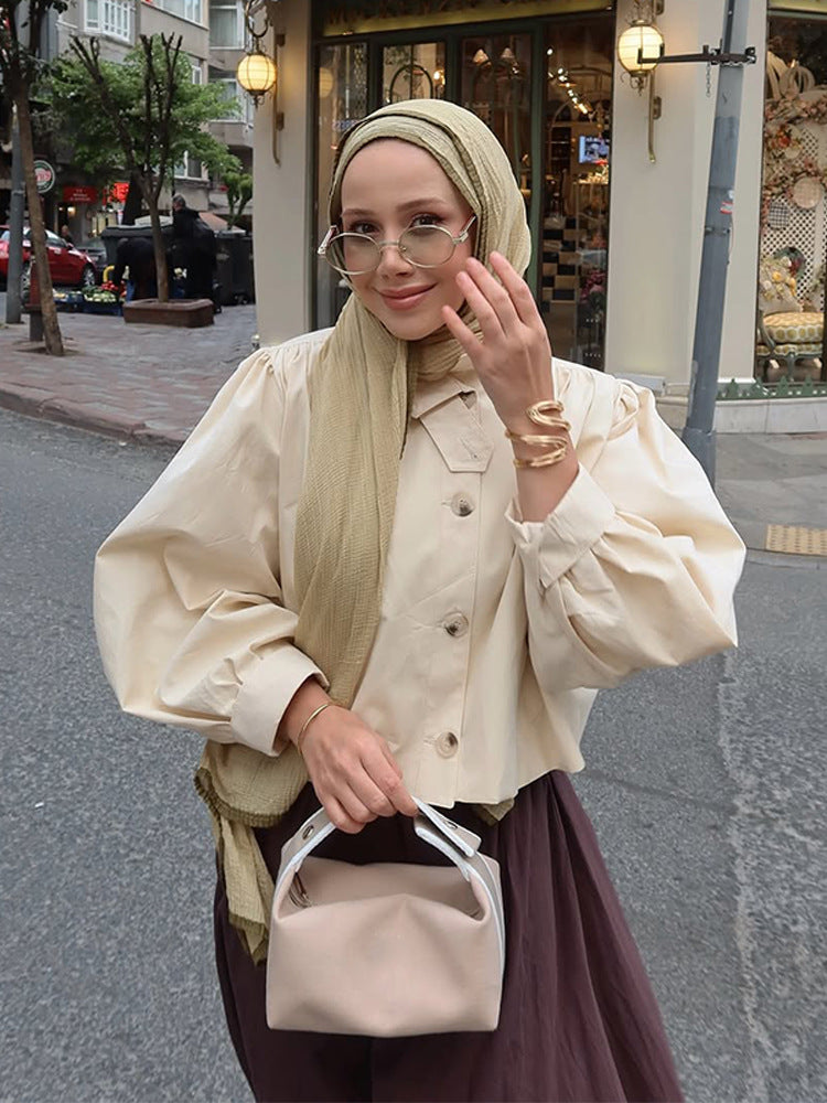 Damen modische kurze Jacke mit voluminösen Ärmeln EB
