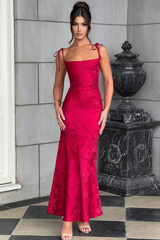 Damen Elegantes Langarm Abendkleid mit floralem Jacquard-Muster und zartem Rückenausschnitt EB