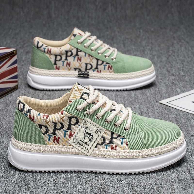 Damen Plateau-Espadrille-Sneaker mit geflochtenem Jute-Detail und monogramm-Canvas EB