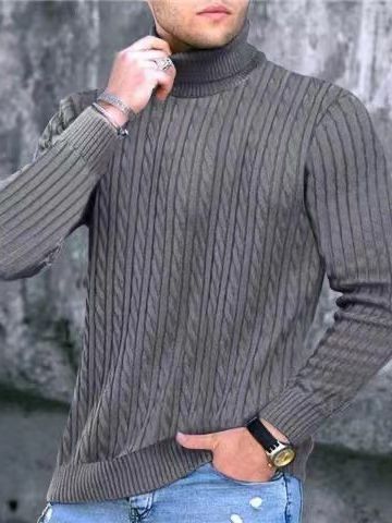 Herren Rollkragenpullover mit strukturiertem Strickmuster EB