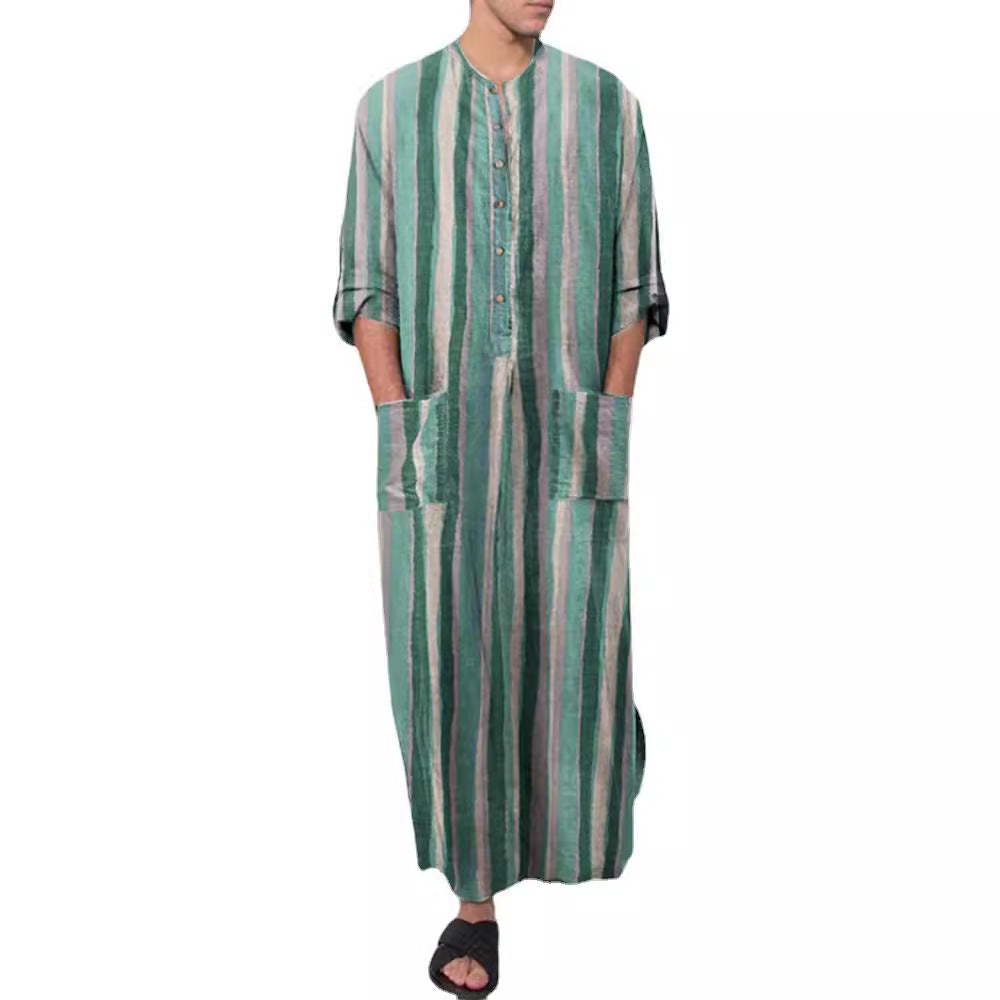Herren nan lockerer Kaftan aus Leinenmischung mit Knopfleiste und aufgesetzten Taschen EB
