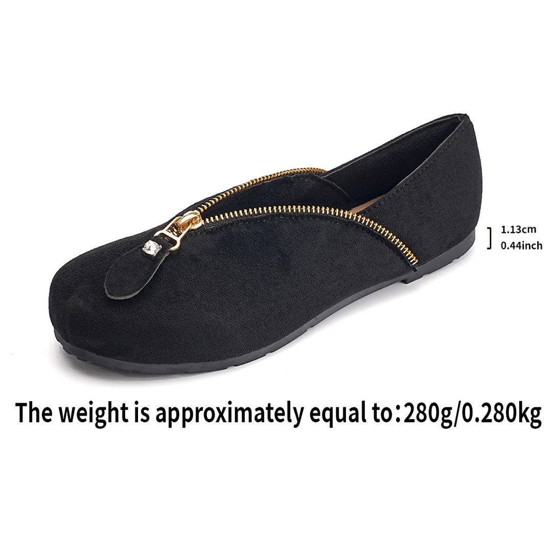 Damen Elegante Slip-On Ballerinas mit Reißverschluss EB