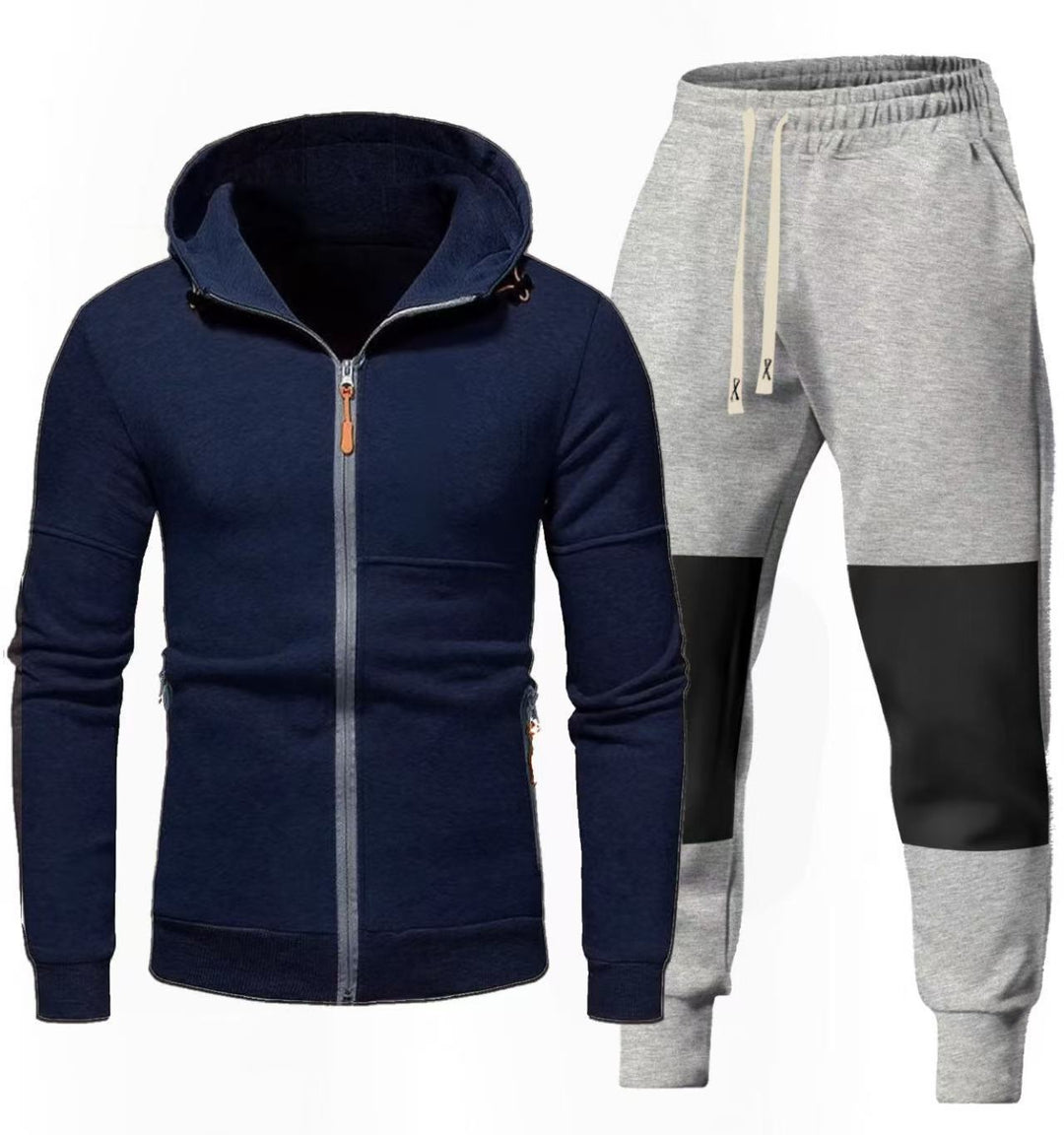 Herren Sportliches Hoodie- und Jogginghose-Set mit Funktionalen Reißverschlusstaschen EB