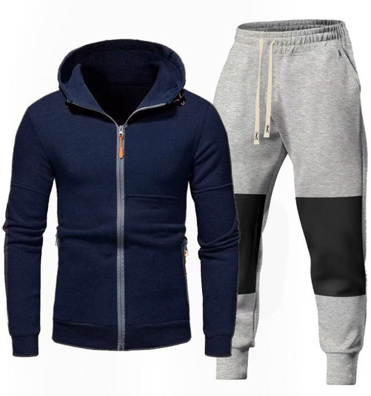 Herren Sportliches Hoodie- und Jogginghose-Set mit Funktionalen Reißverschlusstaschen EB