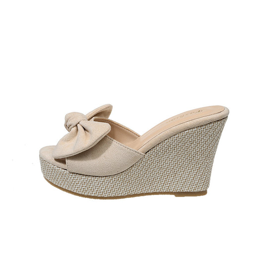 Damen Wedge-Pantoletten mit kreativem Schleifen-Design und verstellbarem Riemen EB