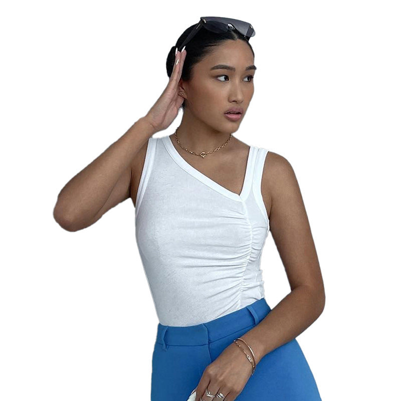 Damen Figurbetontes Raffungstop mit asymmetrischem Ausschnitt EB