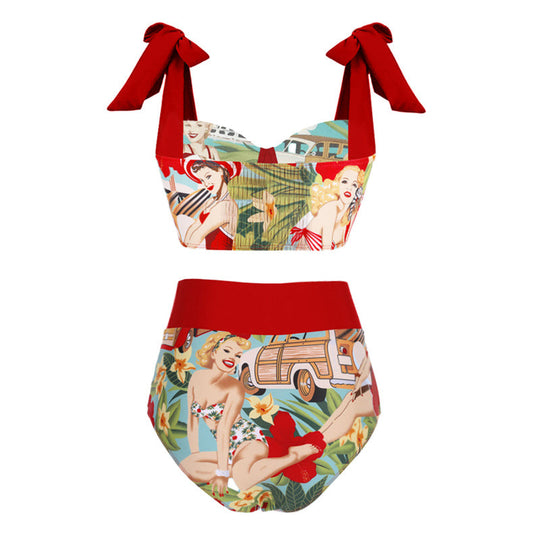 Damen Bikiniset mit hochtaillierten Shorts und verspieltem Wickelrock EB