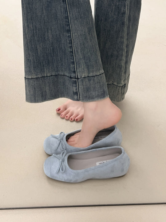 Damen Ballerinas mit zarter Schleifenapplikation und weichem Veloursleder EB