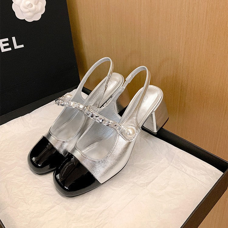 Damen Pumps mit modischem Ketten-Detail und elegantem Blockabsatz EB