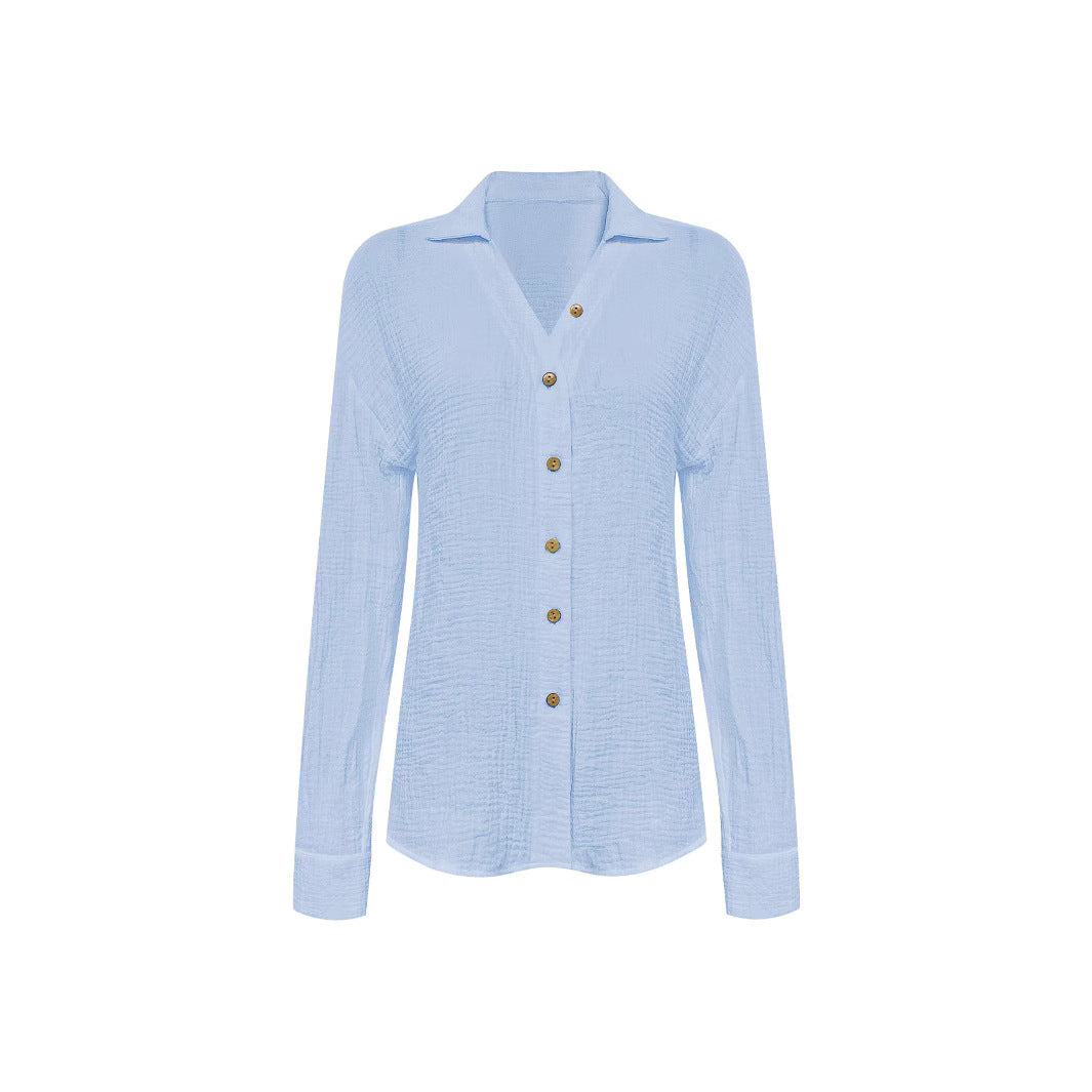 Damen Knopfleisten-Blusenshirt mit modischer Taillenbindung und Langarm EB