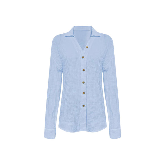 Damen Knopfleisten-Blusenshirt mit modischer Taillenbindung und Langarm EB