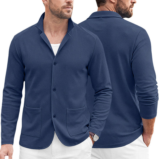 Herren Strickblazer-Cardigan mit Strukturstrick und aufgesetzten Taschen EB