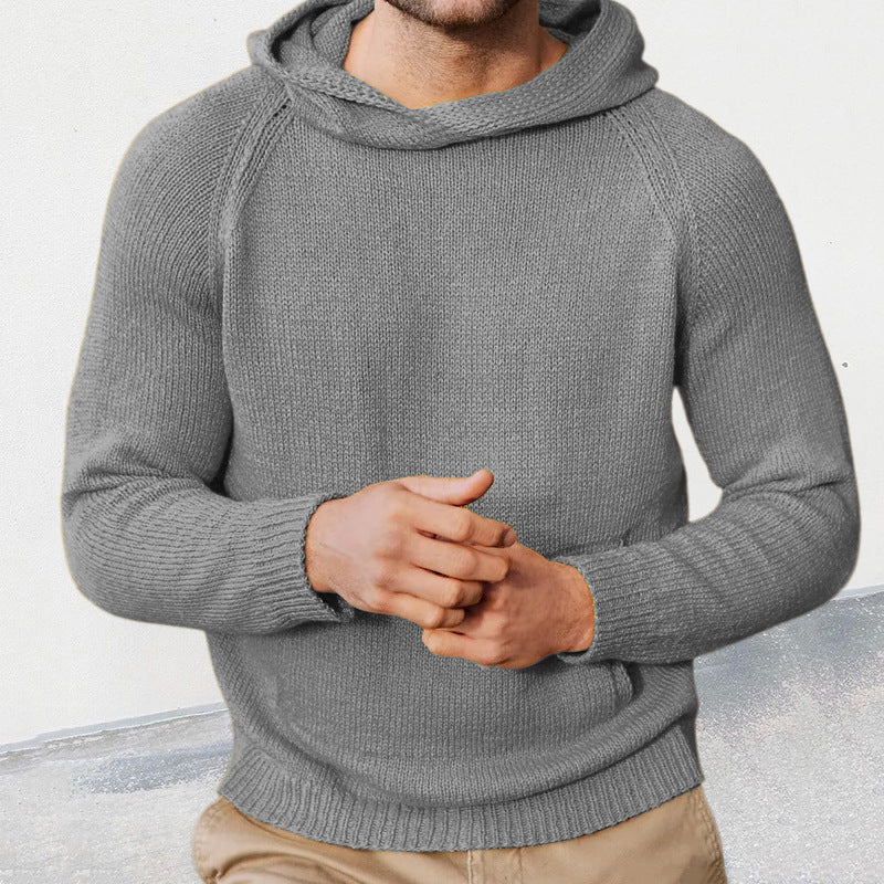 Herren Strickpullover mit Kapuze und feiner Maschenstruktur EB
