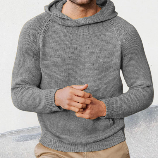 Herren Strickpullover mit Kapuze und feiner Maschenstruktur EB