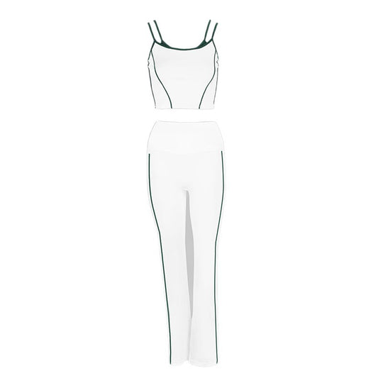 Damen Sportliches Zweiteiliges Set mit modischem Crop-Top und weiten Leggings EB