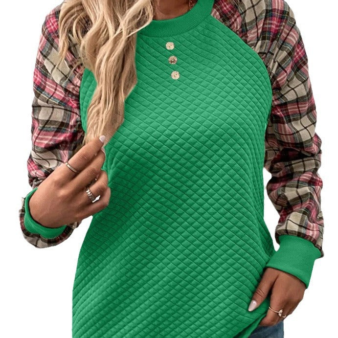 Damen modischer Sweatshirt mit originellem Karomuster und strukturiertem Oberteil EB