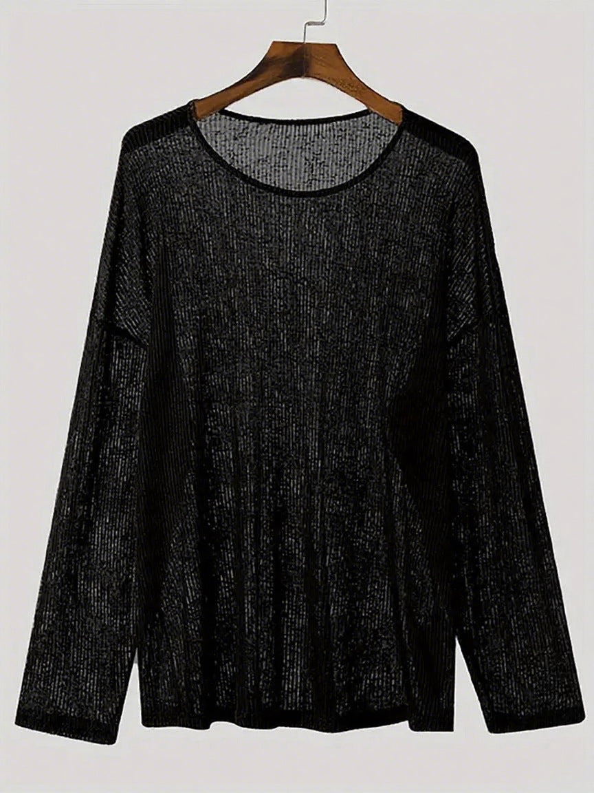 Damen Langarmshirt mit strukturiertem Rippenmuster und lässigem Schnitt EB