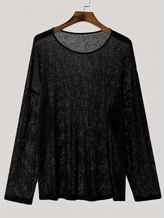 Damen Langarmshirt mit strukturiertem Rippenmuster und lässigem Schnitt EB
