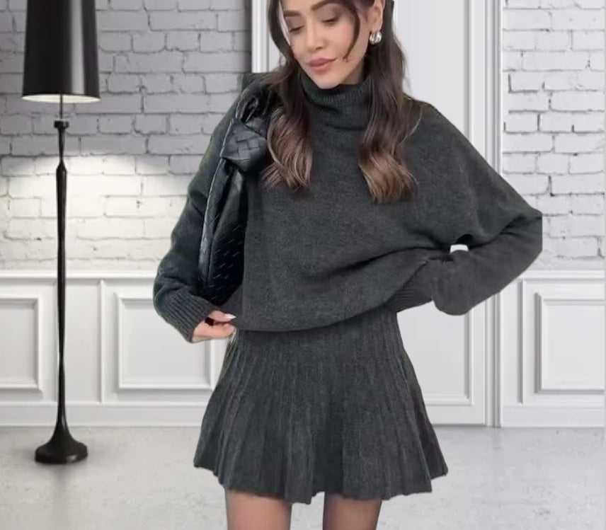 Damen Oversized Strickpullover mit hochwertiger Rippstruktur und passendem Minirock EB