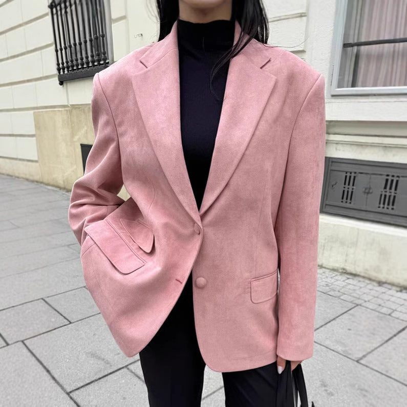 Damen Eleganter Oversized Blazer aus feinem Wildlederimitat EB