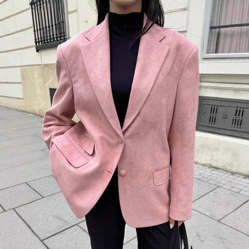 Damen Eleganter Oversized Blazer aus feinem Wildlederimitat EB