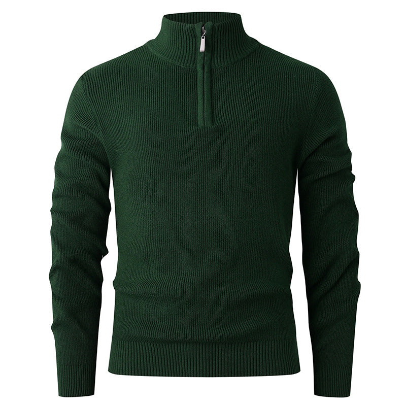Herren nan Slim-Fit Halbzip-Strickpullover aus Merino-Baumwollmix mit verstärktem Stehkragen EB