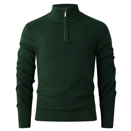 Herren nan Slim-Fit Halbzip-Strickpullover aus Merino-Baumwollmix mit verstärktem Stehkragen EB